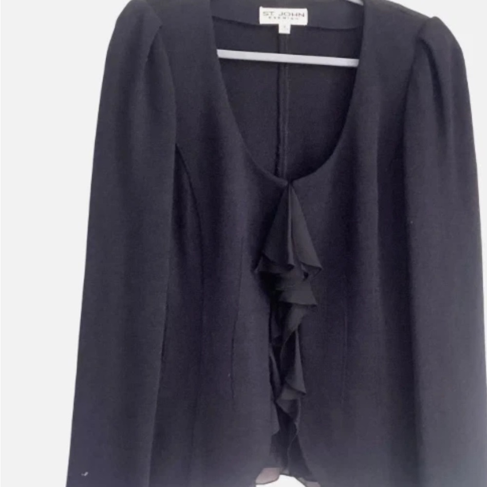 St. John Black Evnening Ruffled Blazer Elegant Suit Jacket